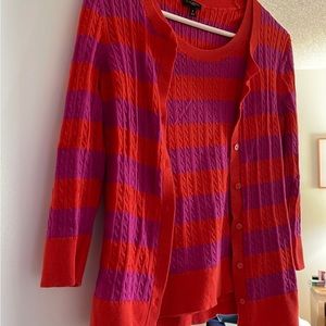 Talbots 2 Piece Cotton Sweater Set Striped in Red and Purple